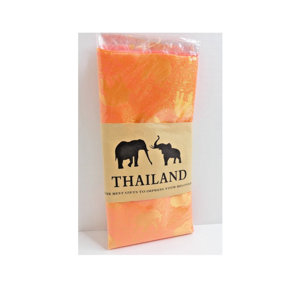 100% Silk Scarf Orange Embossed Lucky Elephant 73" x 27" NWT